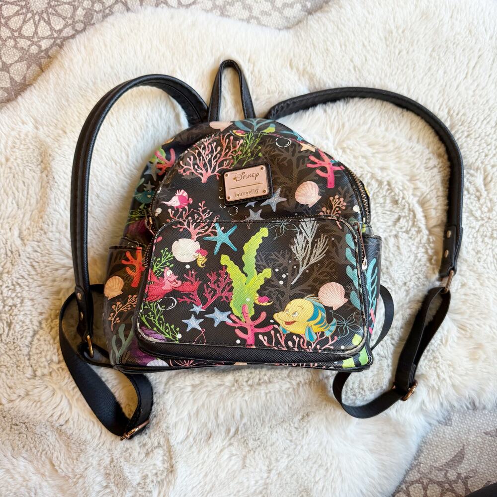 Loungefly‎ Disney Ariel The Little Mermaid Mini Backpack Flounder & Sebastian